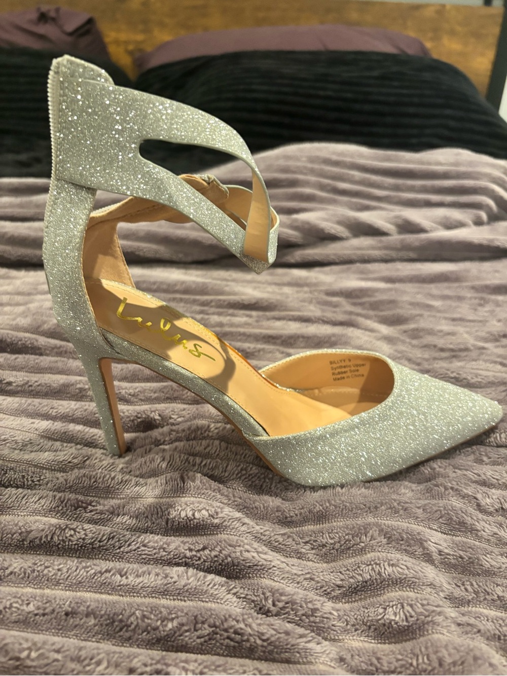 Lulu's Silver Glitter Pointed-Toe Ankle-Strap Heels
